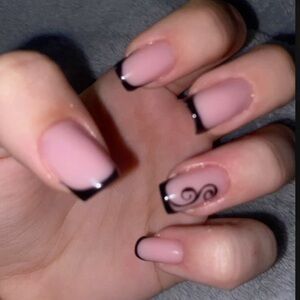 Elegant Black and Pink Nail Polish Set